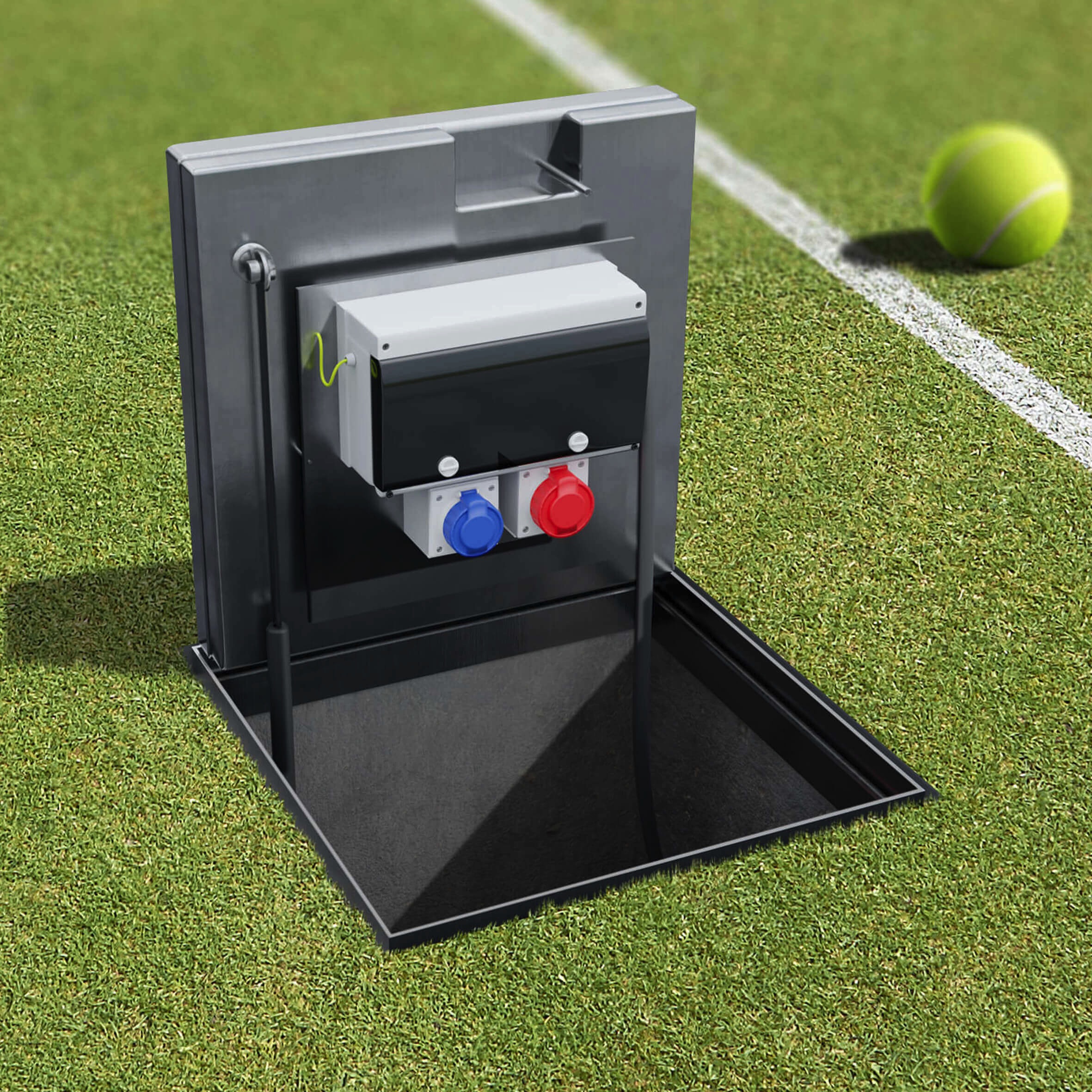 IN GROUND UINT INSTALLED ON GRASS TENNIS COURT